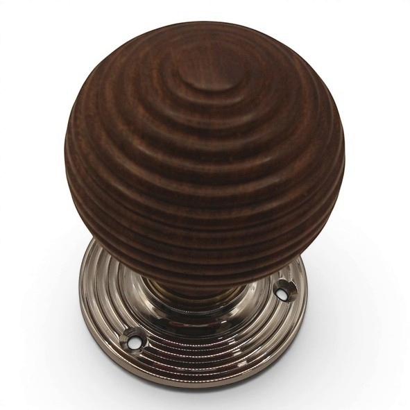 PDF1015R2/CP  Rosewood / Polished Chrome  Period Timber Round Beehive Mortice / Rim Knob Set With Ringed Roses